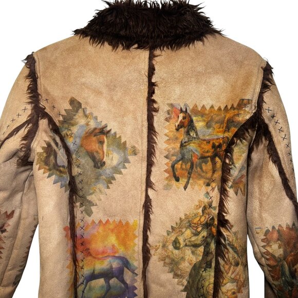 The Trail Of Painted Ponies Womens L Western Faux Suede Fur Lined Jacket Horses - Picture 8 of 11